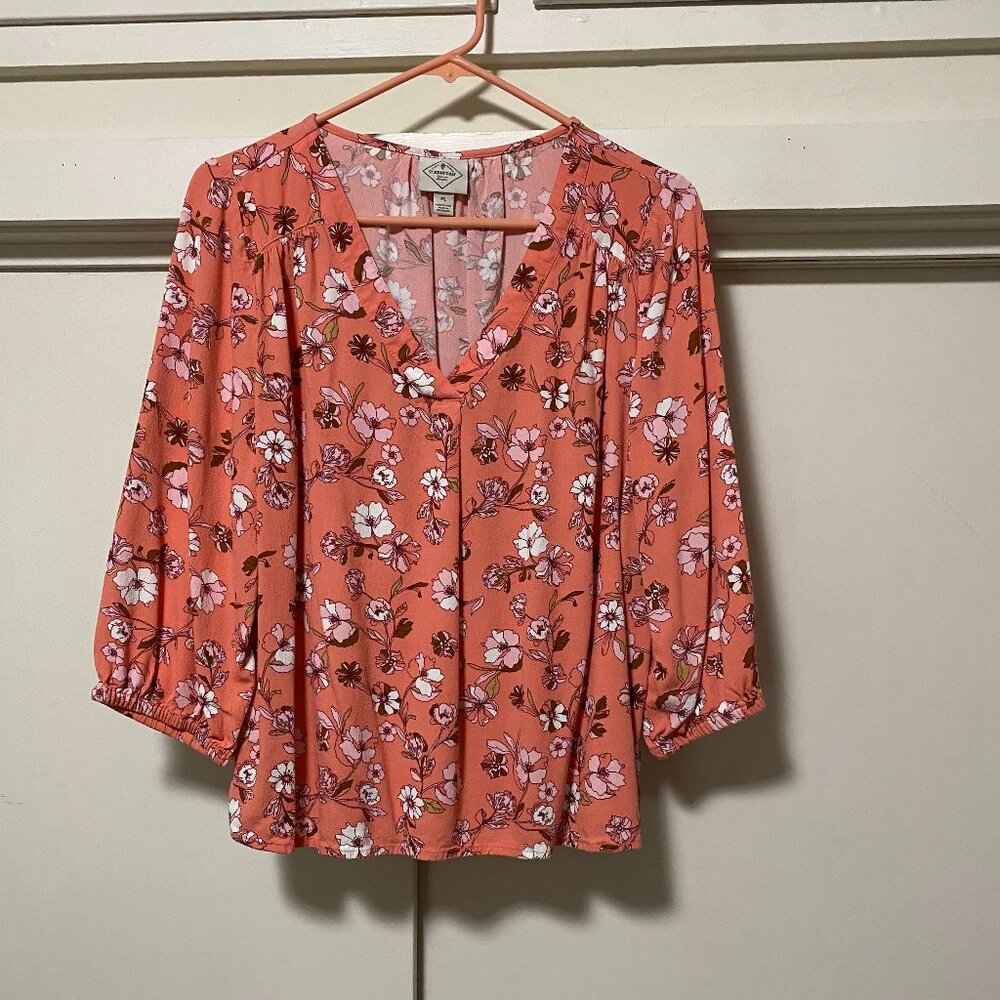 St. John's Bay, 3/4 length sleeve, light coral, button-down blouse, size PL